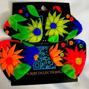 Handmade 3D Floral Dangle Pierced Earrings